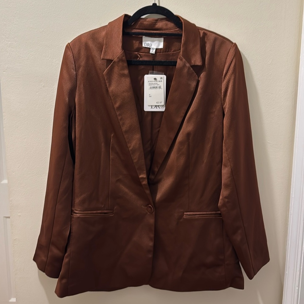 NWT DR2 Brown Silk-Like Blazer